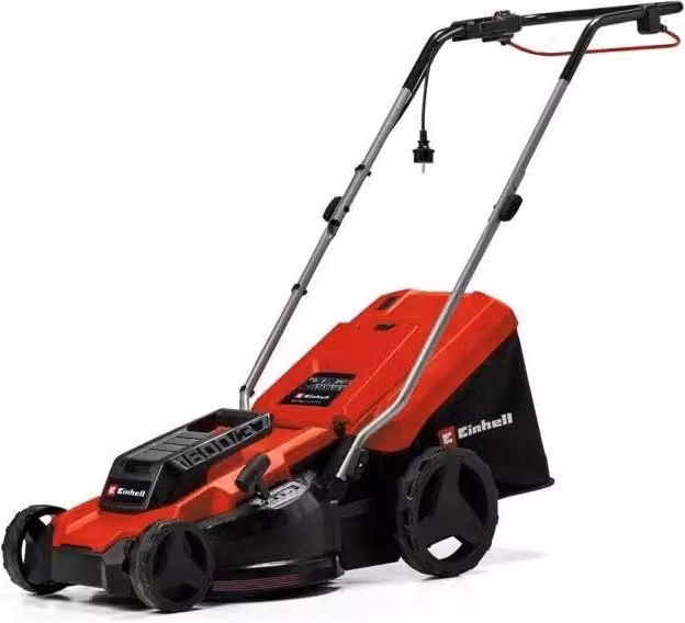 Einhell GC-EM 1600-37 Tosaerba elettrico 1600 W con larghezza di taglio 37 cm, regolazione centrale dell'altezza in 5 posizioni e cesto da 38 L, colore Nero Rosso