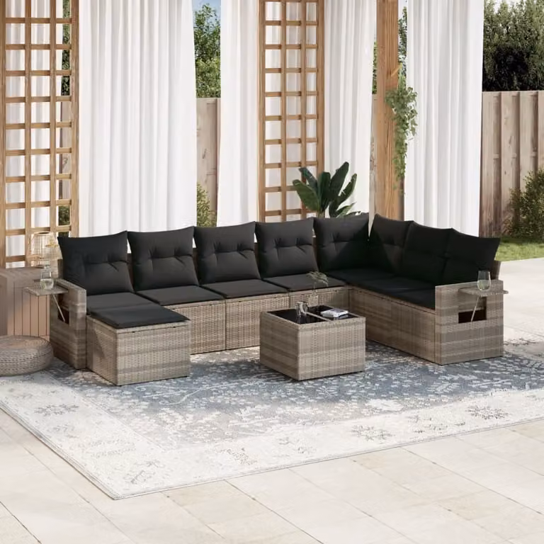 Maison Exclusive - Set Divano da Giardino 9pz con Cuscini Grigio Chiaro Polyrattan