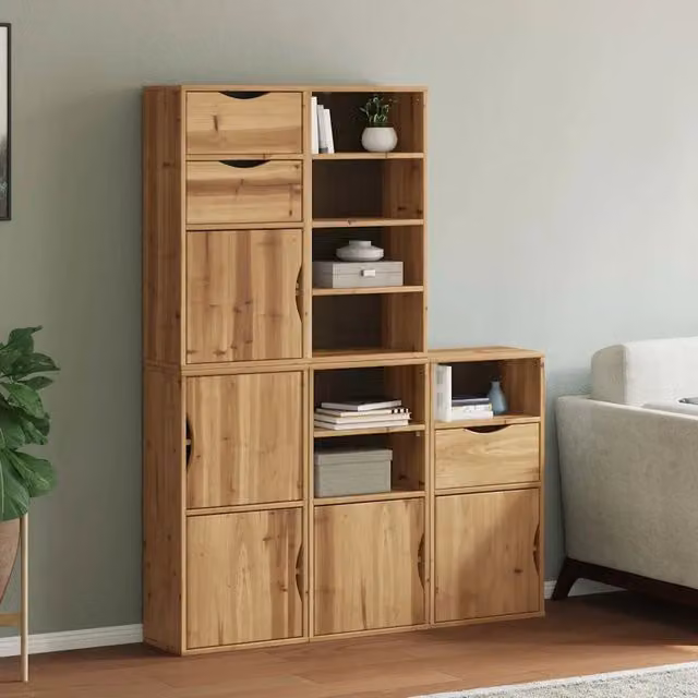 Set di 5 armadietti a muro vidaXL in legno di pino rustico marrone con ripiani interni e ante a battente L/P/H: 40 x 24 x 79 cm – 1