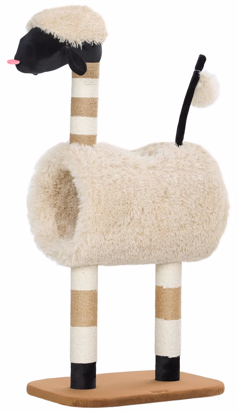 PawHut Tiragraffi da 98 cm con palo, tunnel e pallina, marrone chiaro