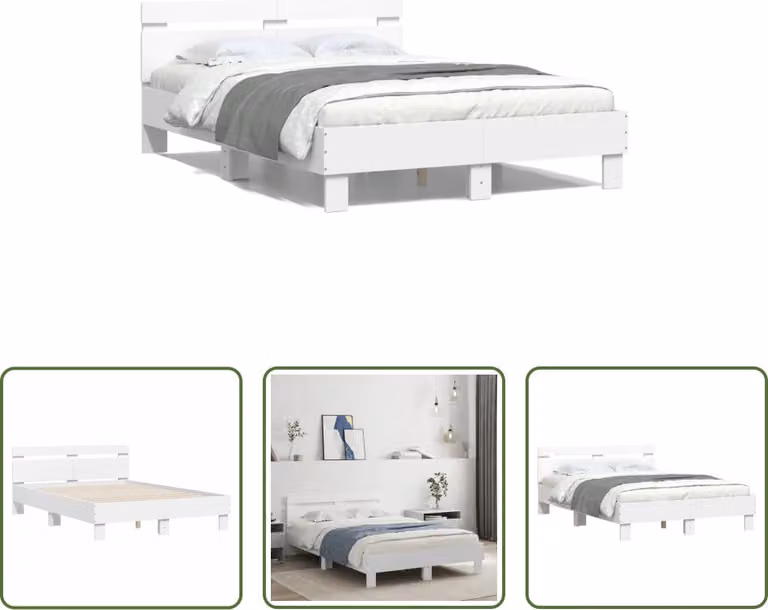 The Living Store Giroletto con testiera bianco 135 x 190 cm Materiale a base di legno