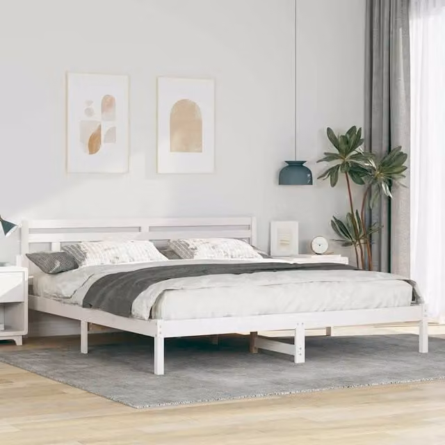 Letto matrimoniale | Letto per adulti | Struttura del letto Bianco 200 x 200 cm Pino massello