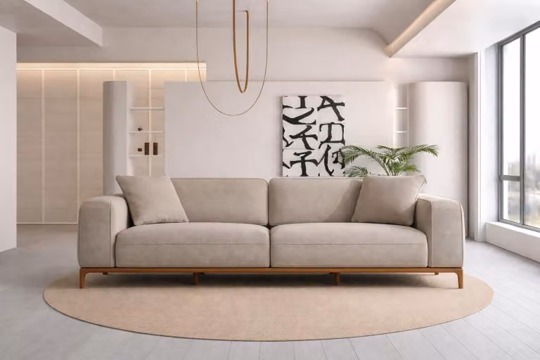 Beiges Polstersofa Wohnzimmer Textilcouch Relax 3-Sitzer Sofa