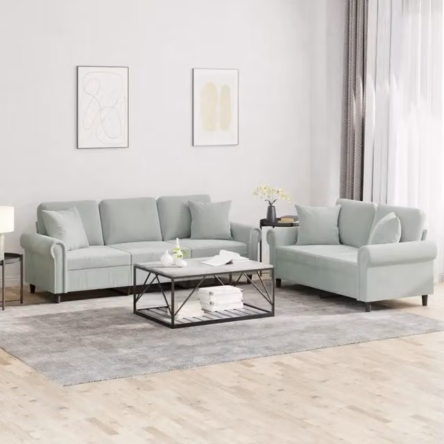 Set di 2 divani moderni vidaXL in velluto grigio con cuscini inclusi