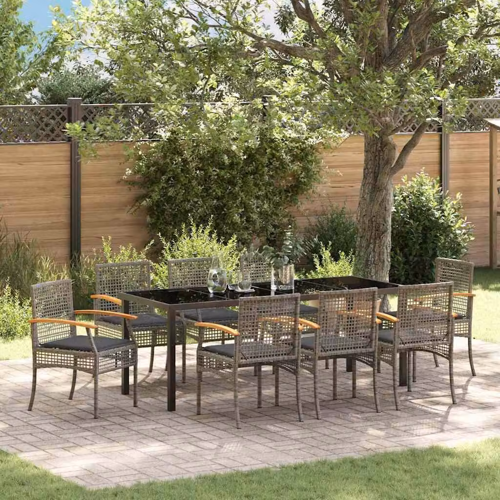Maison Exclusive - Set da pranzo per esterno, 9 pezzi, rattan grigio e nero