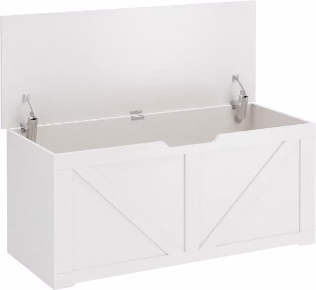 Cassapanca Contenitore HOMCOM in Effetto Legno Bianco con 2 Cerniere di Sicurezza, Larghezza: 100 cm