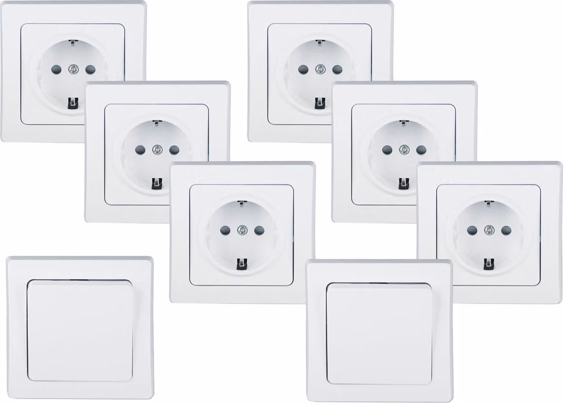 Kit di avviamento ChiliTec DELPHI, 8 pezzi, bianco 6x presa di corrente, 2x interruttore, incl. telaio