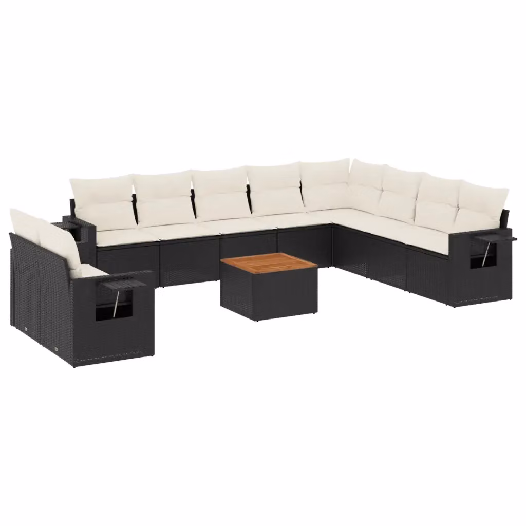 vidaXL Set Divani da Giardino 11 pz in Polyrattan Nero con Cuscini e Tavolino da Esterno – 2