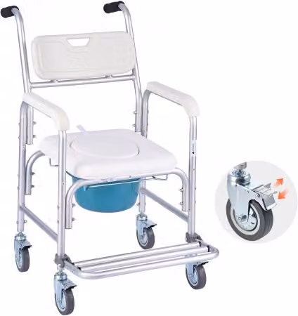 Sedia da doccia e WC rialzato VEVOR per anziani con seduta poggiapiedi ribaltabile, schienale imbottito e secchio da 5 L, colore bianco