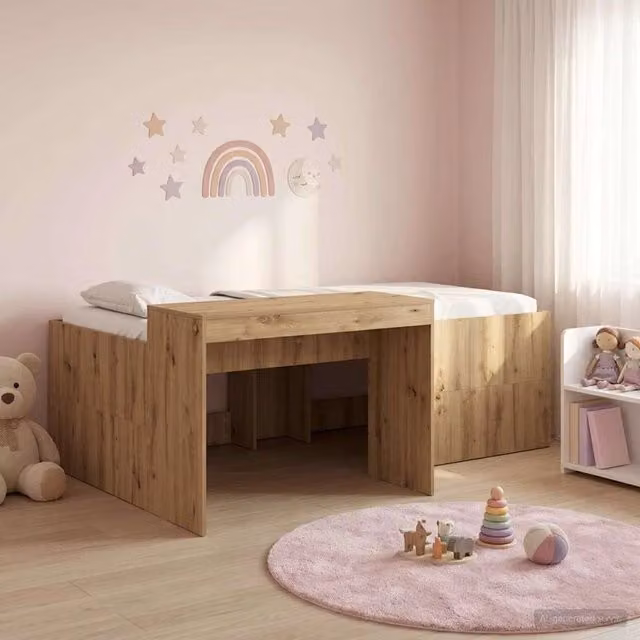 Letto alto per bambini con scrivania Rovere Artigianale 3422682