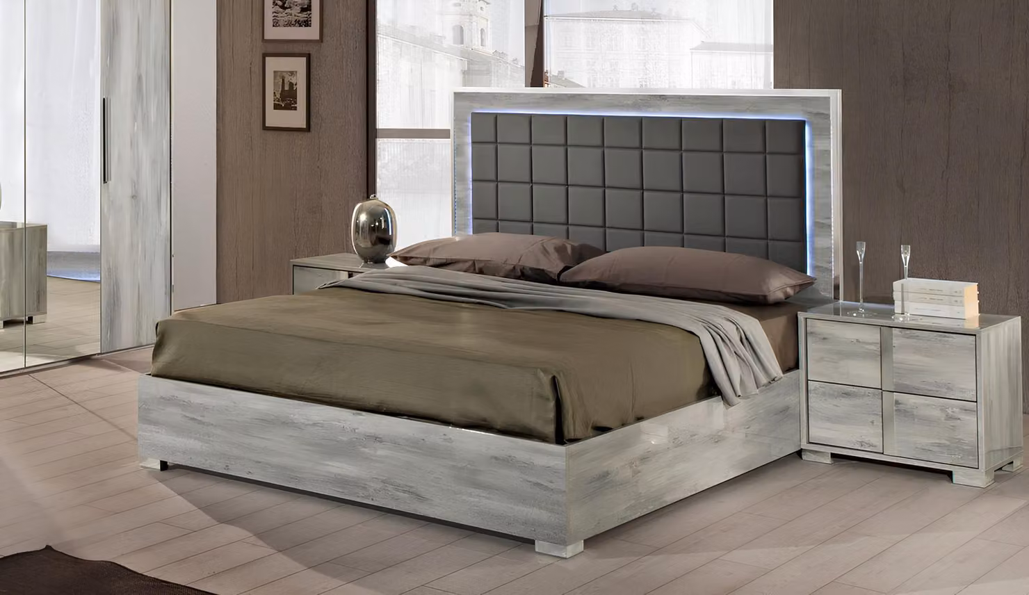 Doppel Luxus Bett Luxus Holz Polster Betten Grau Design Moderne Hotel Bettrahmen