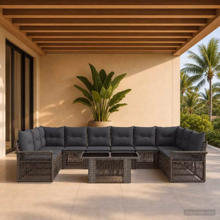 Set Divano da Giardino vidaXL 11 pz in Polyrattan Grigio e Antracite con Cuscini e Tavolino