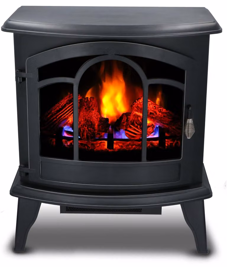 caminetto elettrico d'atmosfera alpina Vicenza - telecomando e timer - fiamme LED - 2000W - nero