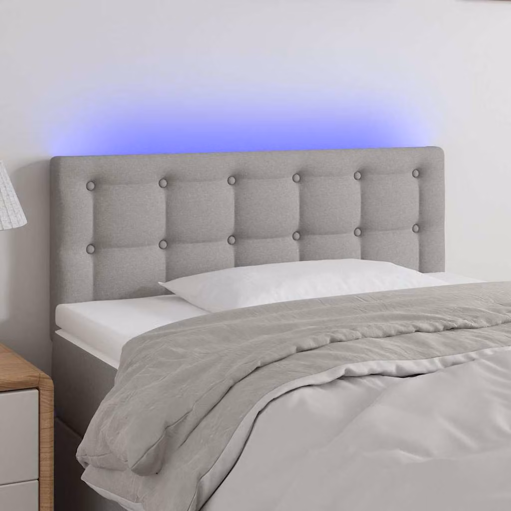 Testiera per letto vidaXL in tessuto grigio chiaro con illuminazione LED integrata e porta di ricarica USB, L 80 cm, P 5 cm, H 78-88 cm