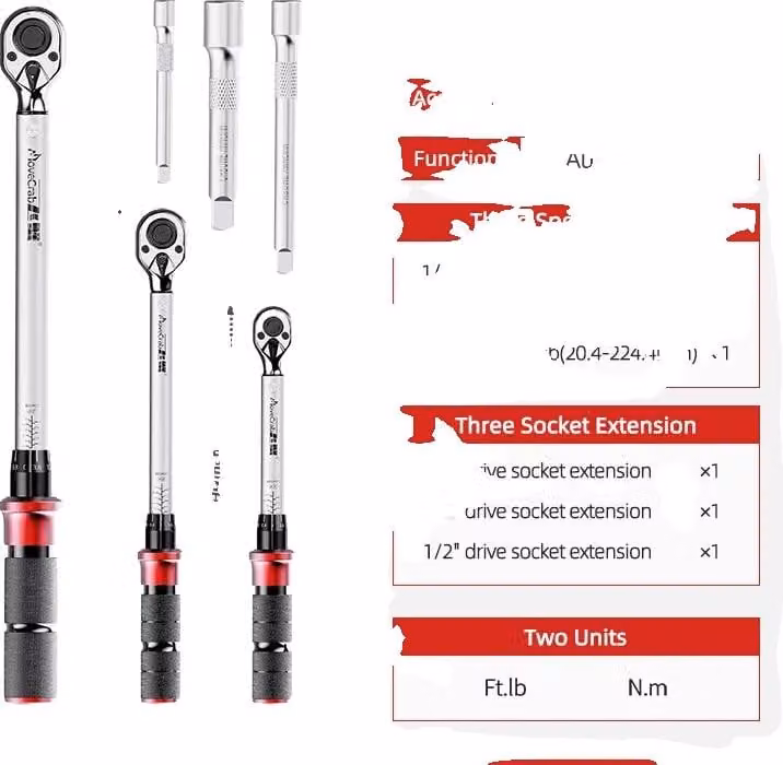Set di chiavi dinamometriche meccaniche, precisione ±3%, tre prolunghe, 4-165 Ft.lb