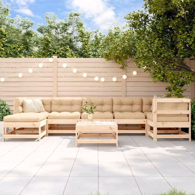 vidaXL Set Salotto da Giardino a L in Legno di Pino con Cuscini, 8 Pezzi, Marrone e Beige