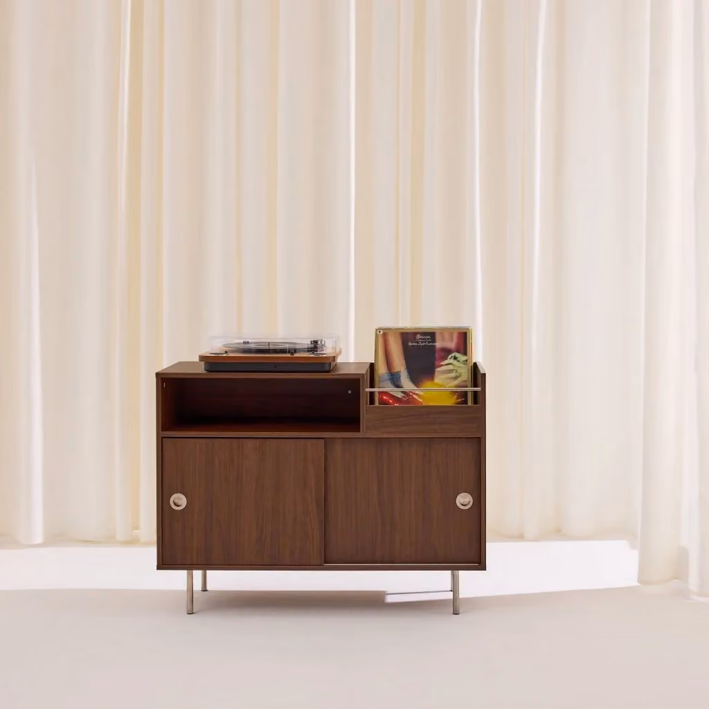 Mobile per vinili Sweeek in legno e acciaio inossidabile marrone stile vintage – 2