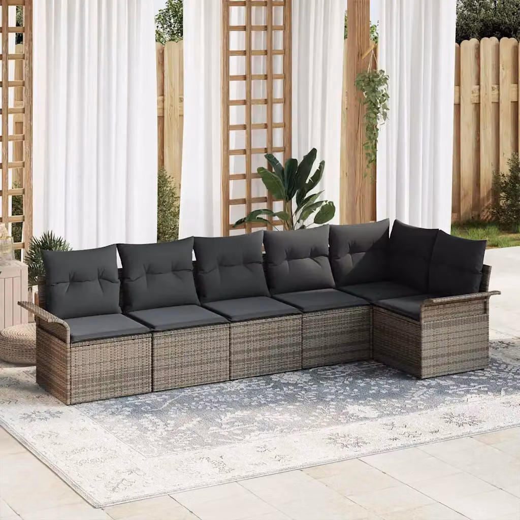 Set Divano da Giardino a L vidaXL 6 pz Grigio in Polyrattan con Cuscini e Struttura in Metallo – 1