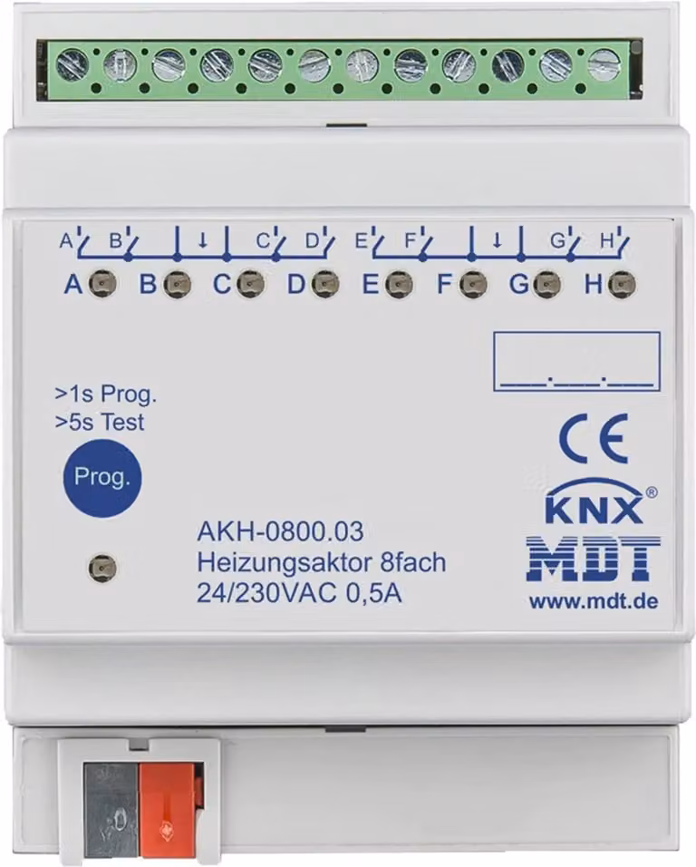 MDT KNX, attuatore riscaldamento, 8 vie, 24/230 V CA, REG, 1 pz.