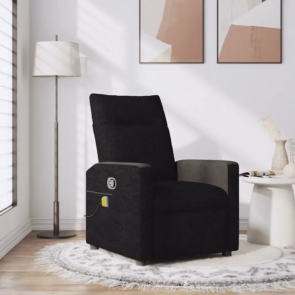 Poltrona Relax Reclinabile Nera in Tessuto con Braccioli e Struttura in Metallo e Legno – 2