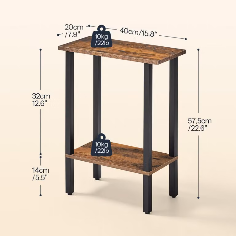 Set di 2 tavolini laterali, tavolini da caffè, comodini, stile vintage, colore marrone scuro e nero, dimensioni 40x20x57,5 cm