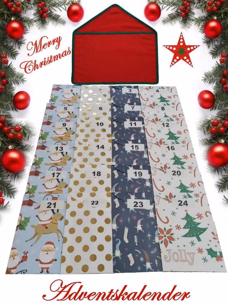 Calendario dell'Avvento elegante, da riempire personalmente - Realizzato in tessuto - Composto da una busta