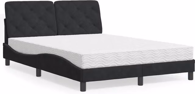 Letto moderno vidaXL in velluto nero e bianco con materasso in schiuma L/P/H: 140 x 190 cm – 1