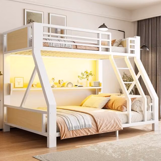 letto a castello metallo e legno bianco 145 x 204 cm