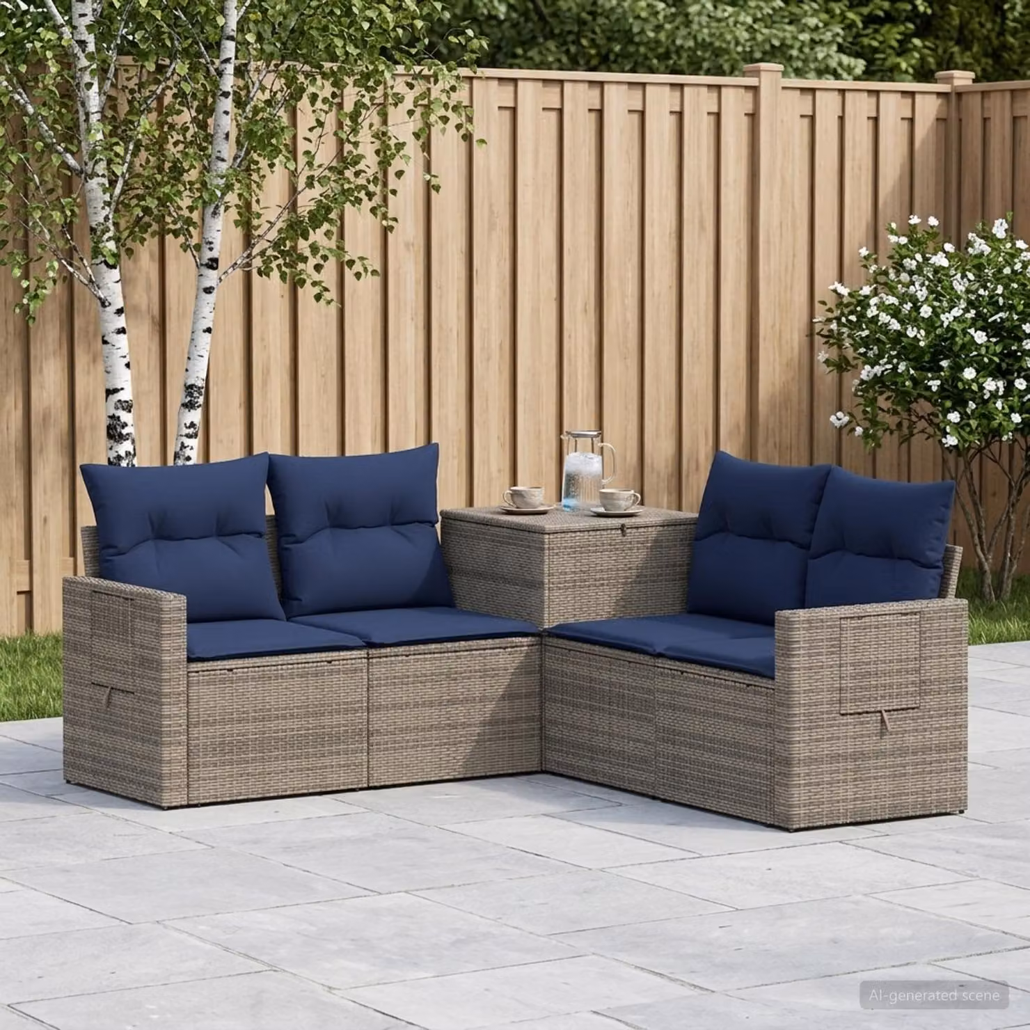 vidaXL Set di divani 5 pz Grigio e Blu Navy 179 x 179 x 85 cm