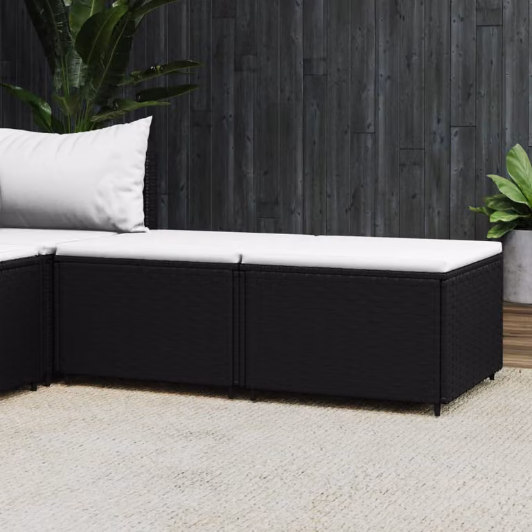 vidaXL Poggiapiedi da Giardino in Polyrattan Nero con Cuscini