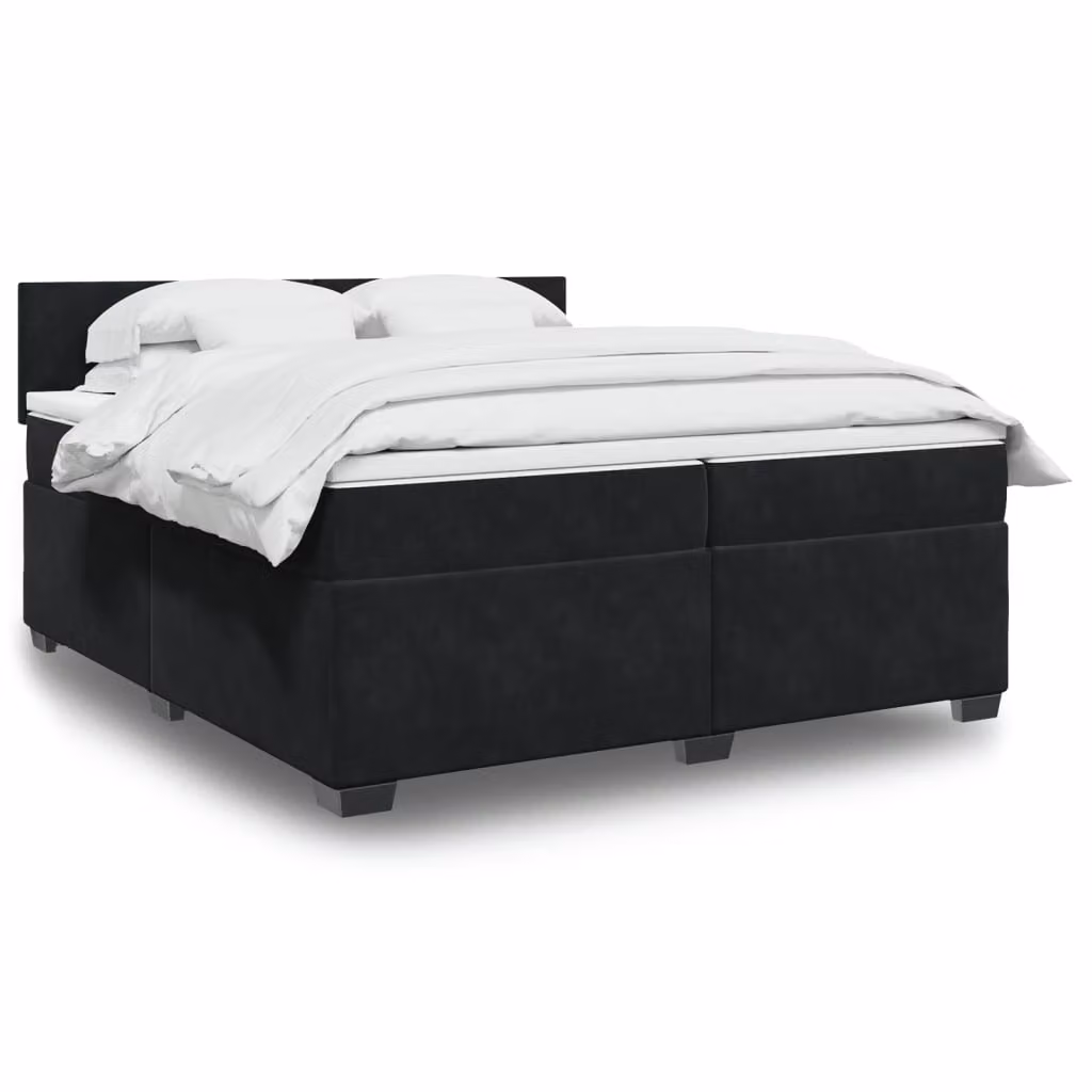 vidaXL Giroletto a Molle con Materasso in Velluto Nero 200 x 200 cm – 1