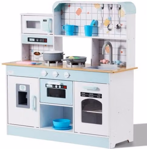 Set Giocattolo Cucina in Legno VEVOR per Bambini con Luci e Suoni, Bianco, 24 Pezzi
