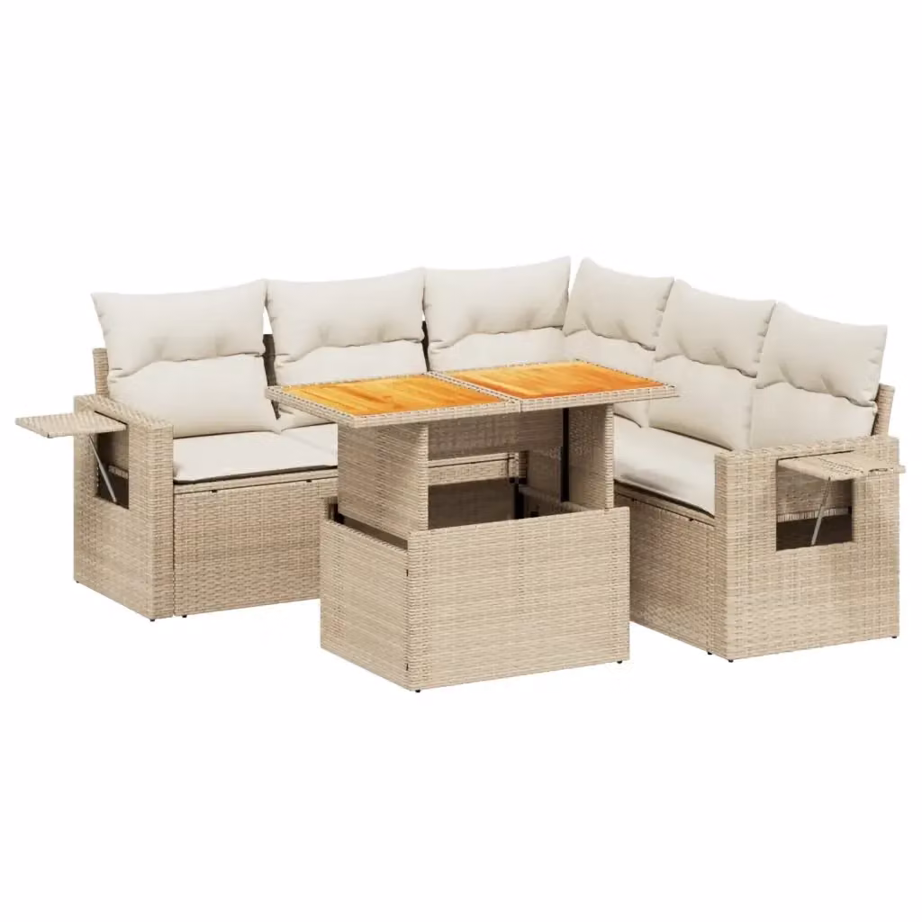 Set Divano da Giardino a L VIDAXL in Polyrattan con Cuscini Beige, 6 Posti – 2