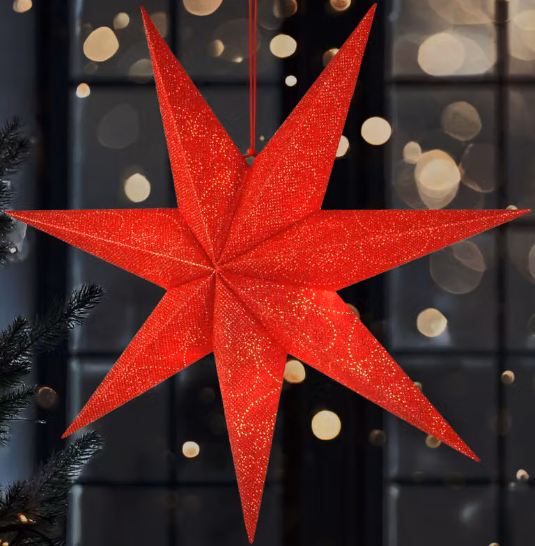 BRUBAKER Stella di Natale da 60 cm per interni - Stella dell'avvento a LED da appendere - Stella luminosa da appendere, rossa