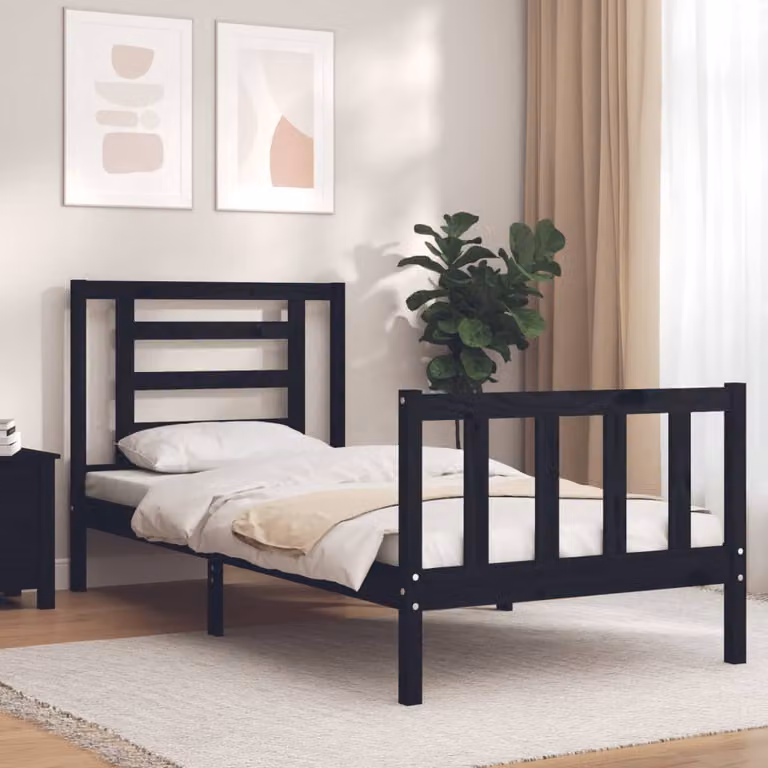 vidaXL Giroletto con Testiera in Legno Massello di Pino Nero Small Single L 100 x P 80,5 x H 195,5 cm