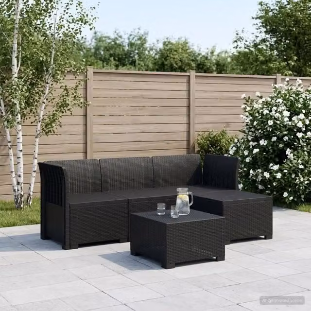 Divano da esterno-Divano da Giardino 4 posti aspetto rattan PP Antracite