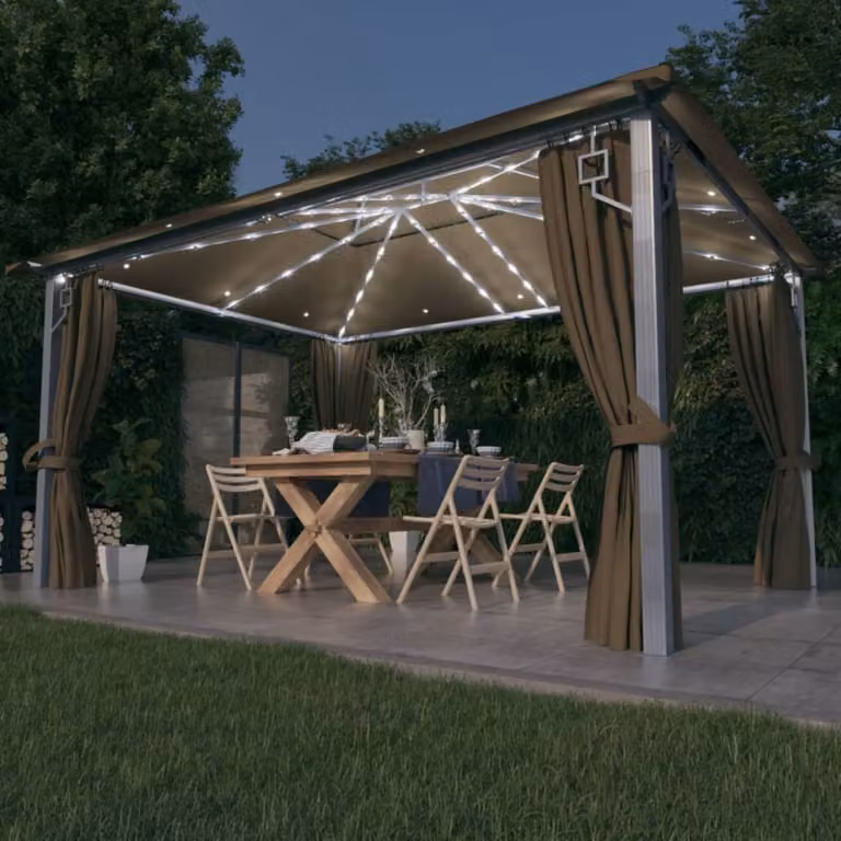 The Living Store Padiglione con tende e luci a LED 400x300 cm Alluminio grigio
