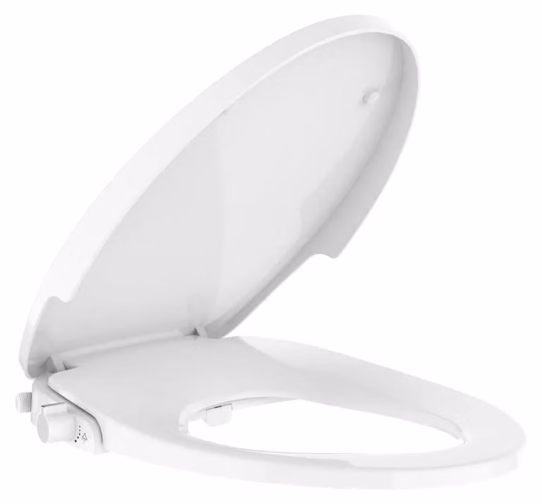 Sedile WC con bidet - Non elettrico, allungato - Doppio getto autopulente - Pressione e posizione del getto regolabili - Coperchio con chiusura ammortizzata - Plastica PP