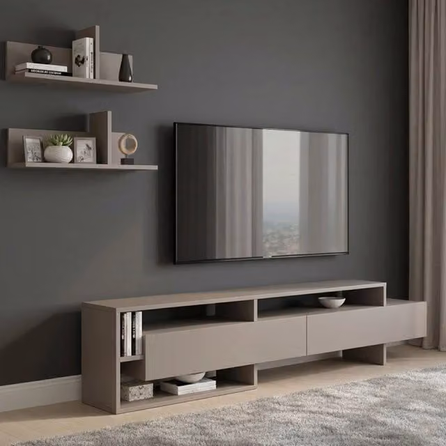 Mobile Soggiorno Huko, Parete Attrezzata 2 Cassetti, Beige