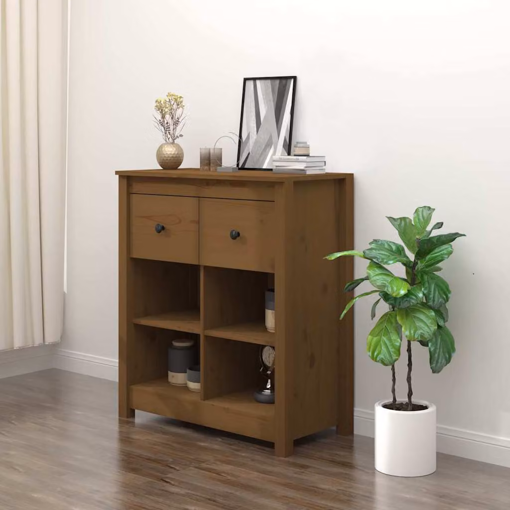 Credenza vidaXL in legno massello di pino marrone L: 70 cm, P: 35 cm, H: 80 cm