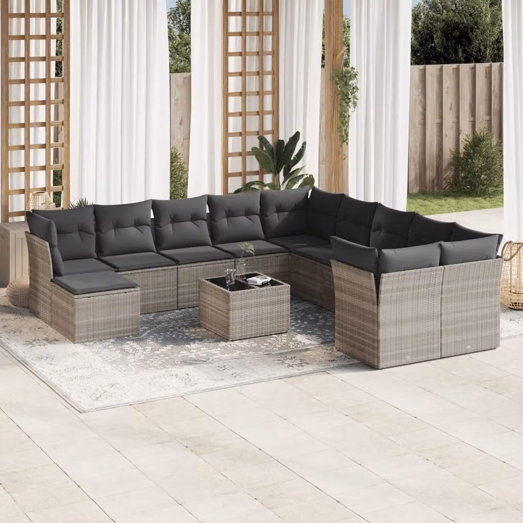 Maison Exclusive - Set Divano Giardino 12 pz con Cuscini Grigio Chiaro Polyrattan