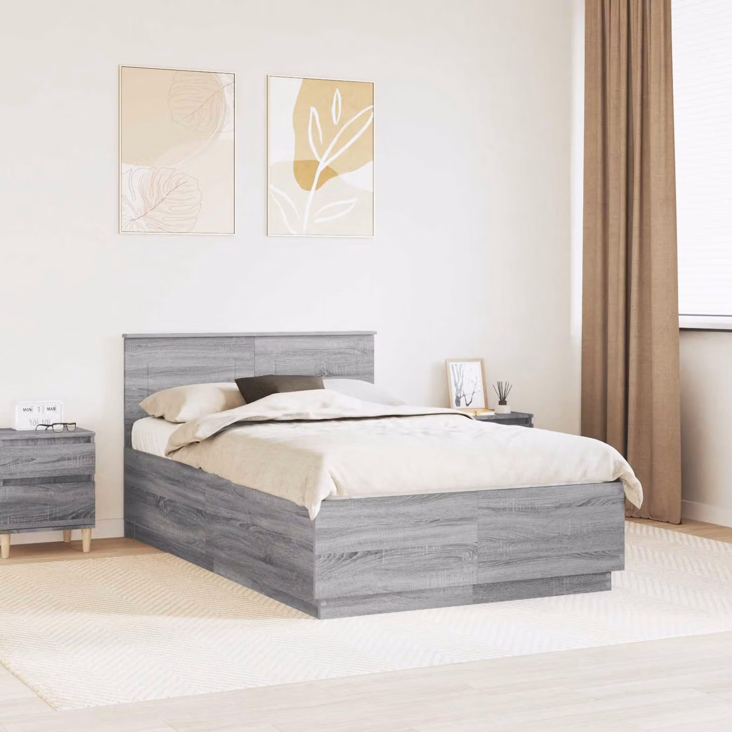 Struttura del letto con strisce LED e porte USB vidaXL in legno ingegnerizzato Grigio Sonoma L: 138 cm, P: 200 cm, H: 90 cm