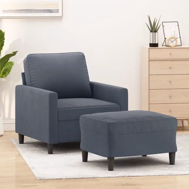 Divano Sedia-Poltrona con Poggiapiedi Grigio Scuro 60 cm in Velluto 759482