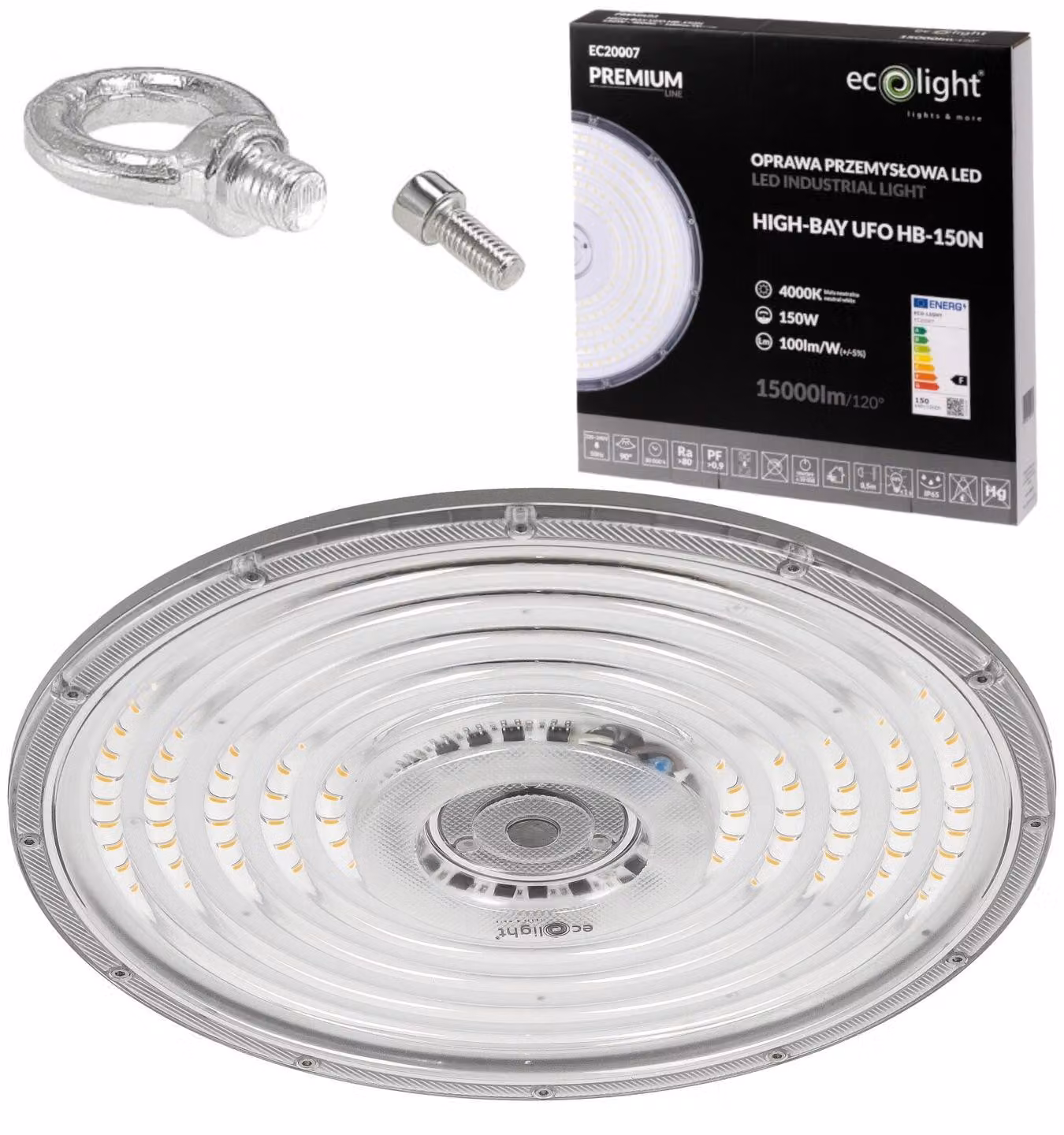 Lampada industriale per capannone e magazzino High Bay LED PREMIUM 150W 4000K 15000lm IP65 Ecolight EC20007