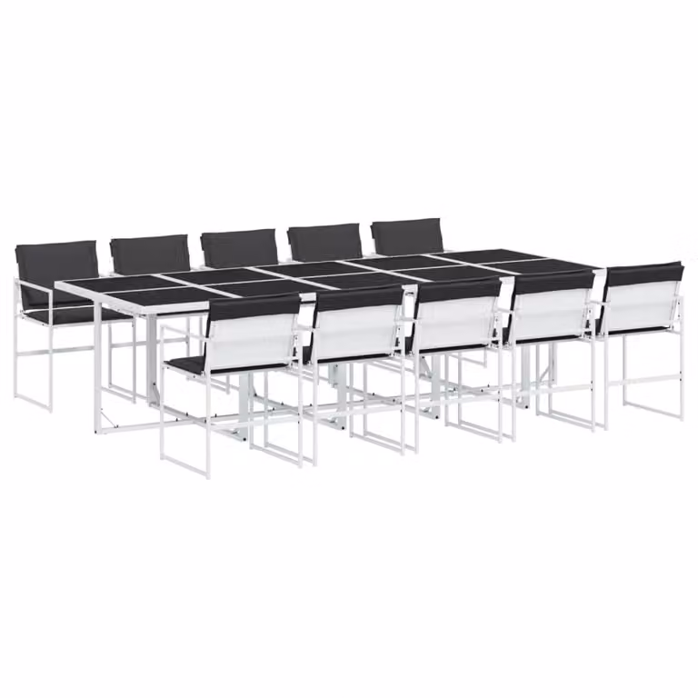 Set da Pranzo da Giardino 11 pz con Cuscini Bianco in Textilene