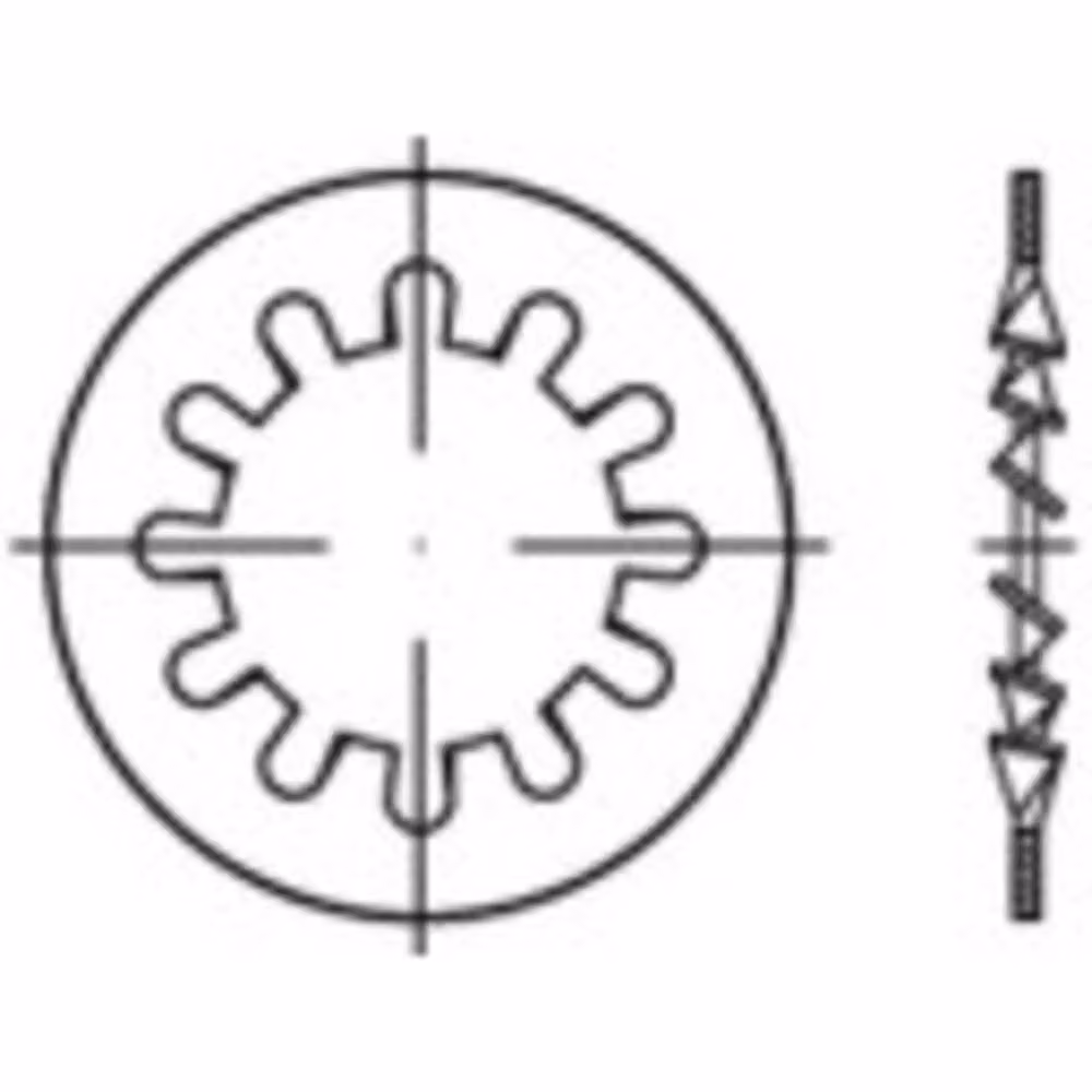 TOOLCRAFT 138376 Rondella dentata Diametro interno: 4,3 mm DIN 6797 Acciaio per molle elettrozincato 500 pz.