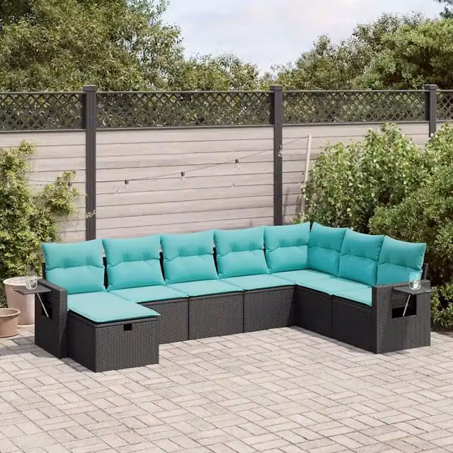 Set Divani da Giardino con Cuscini 8 pz Nero in Polyrattan 3325533