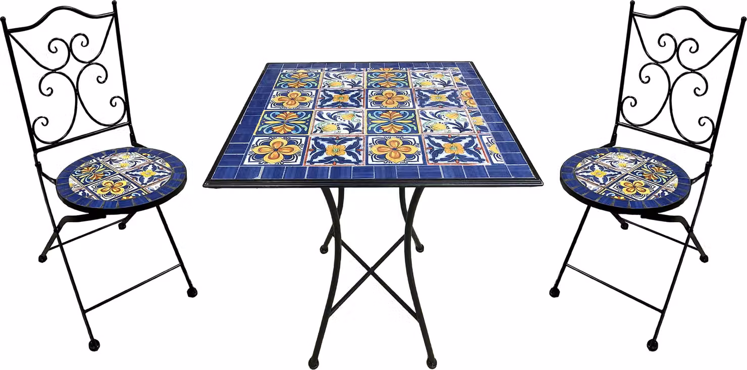 AXI Camilla Set Bistrot da Balcone, 2 Sedie 1 Tavolo, Set Bistrò Veranda Mosaico Blu Mediterraneo - Set Bistro da Giardino, Tavolo Bistro per Giardino/Balcone/Terrazza