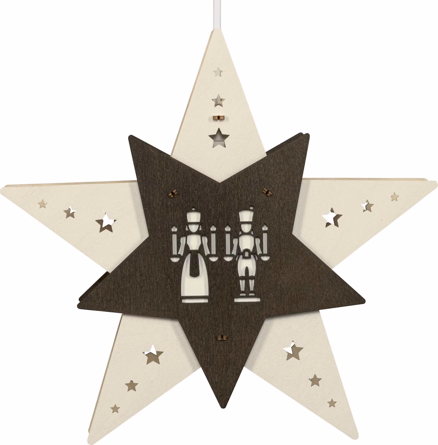 Decorazione luminosa a LED a forma di stella con angelo e minatore. Dimensioni: 30,5 x 29 x 6 cm. Nuova