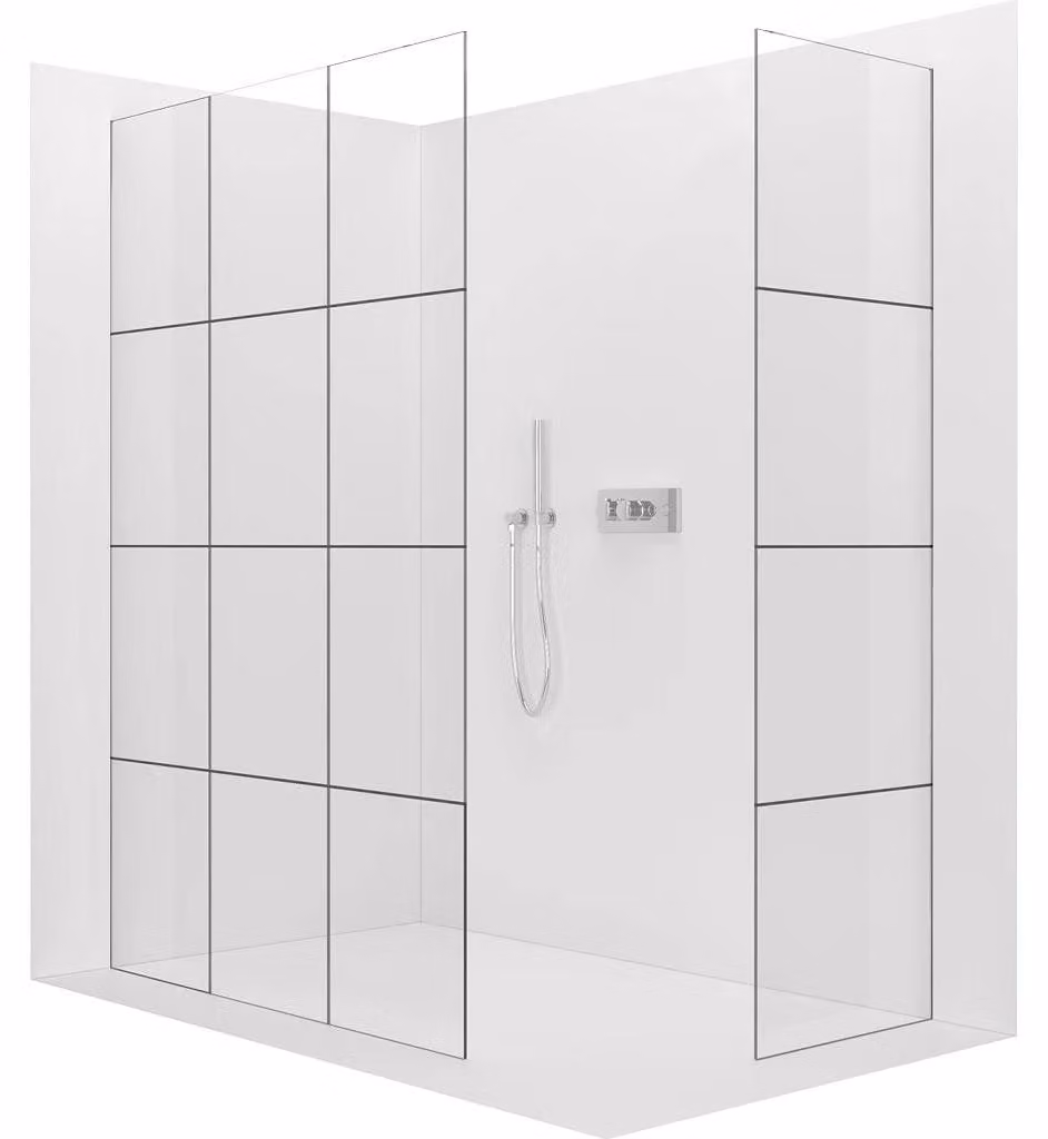 CERANO - Box doccia Walk-in Crystal T L/P - 8 mm - sistema senza montanti - cromato, vetro industriale - 150x100x200 cm